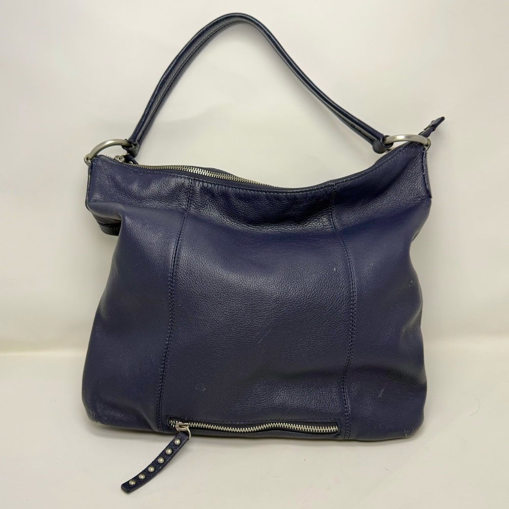 Mila Paoli Navy Blue Large Genuine Italian Leather Shoulder Bag Purse